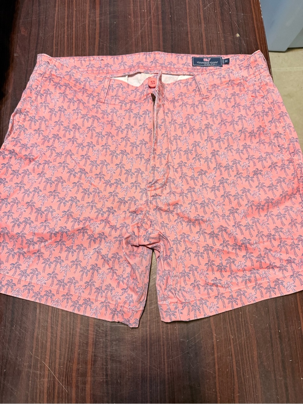 Vineyard Vines Men's Coral Pink Palm-Print Flat Front Shorts